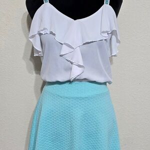 Charlotte Russe White Top and Teal Skirt Set